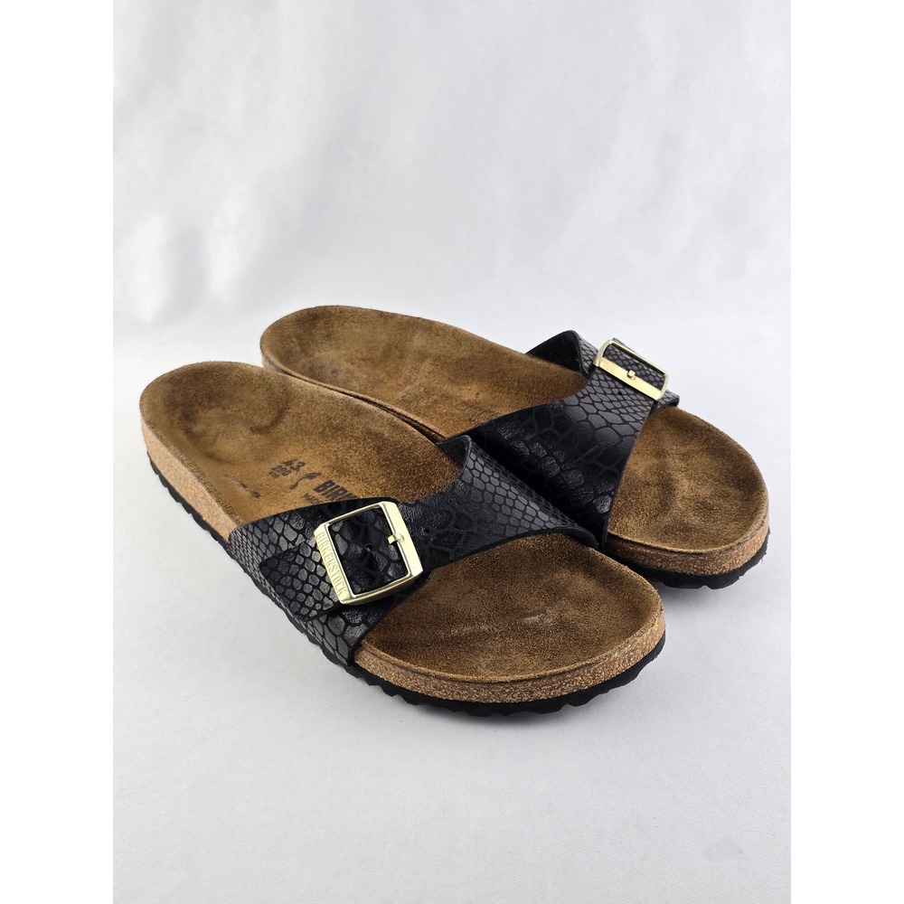 Birkenstock Women Black Snakeskin Madrid Single Strap Sandals 43